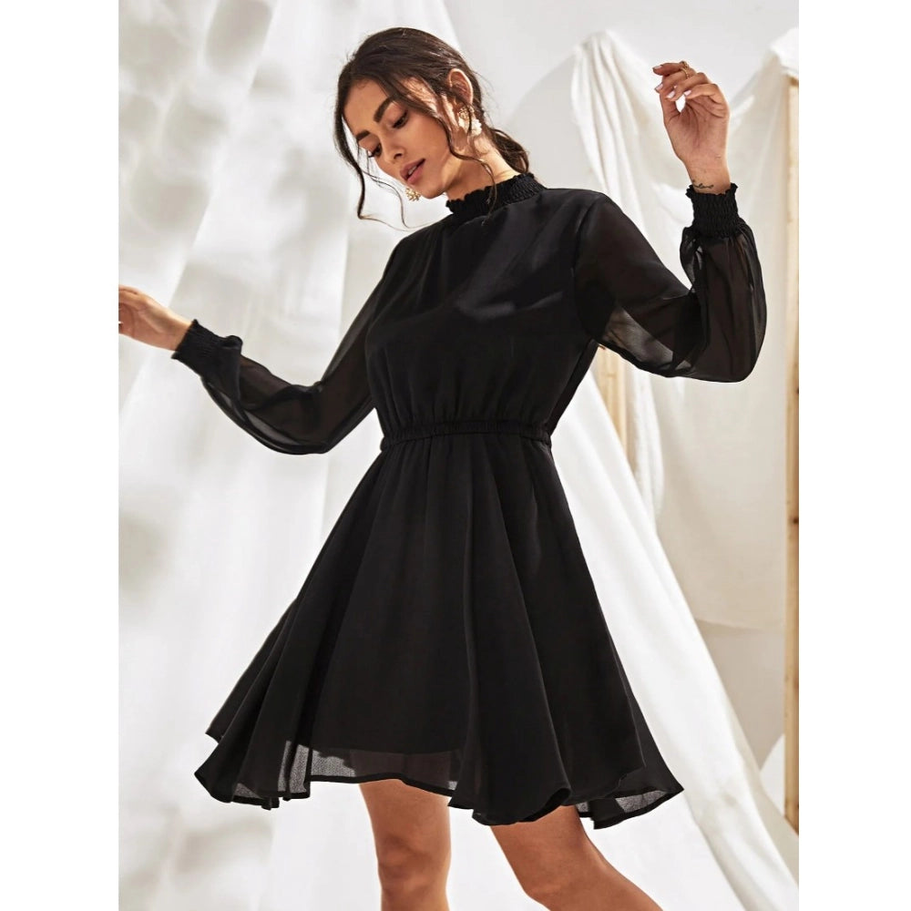 Ranili Fox Georgette Solid High Neck Full Sleeve Dress