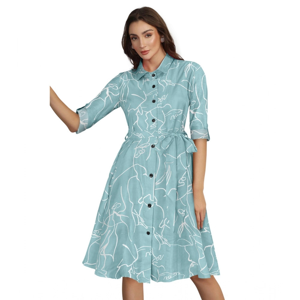 Ranili Ruby Cotton Printed Shirt Collar 3-4th Sleeve Dress