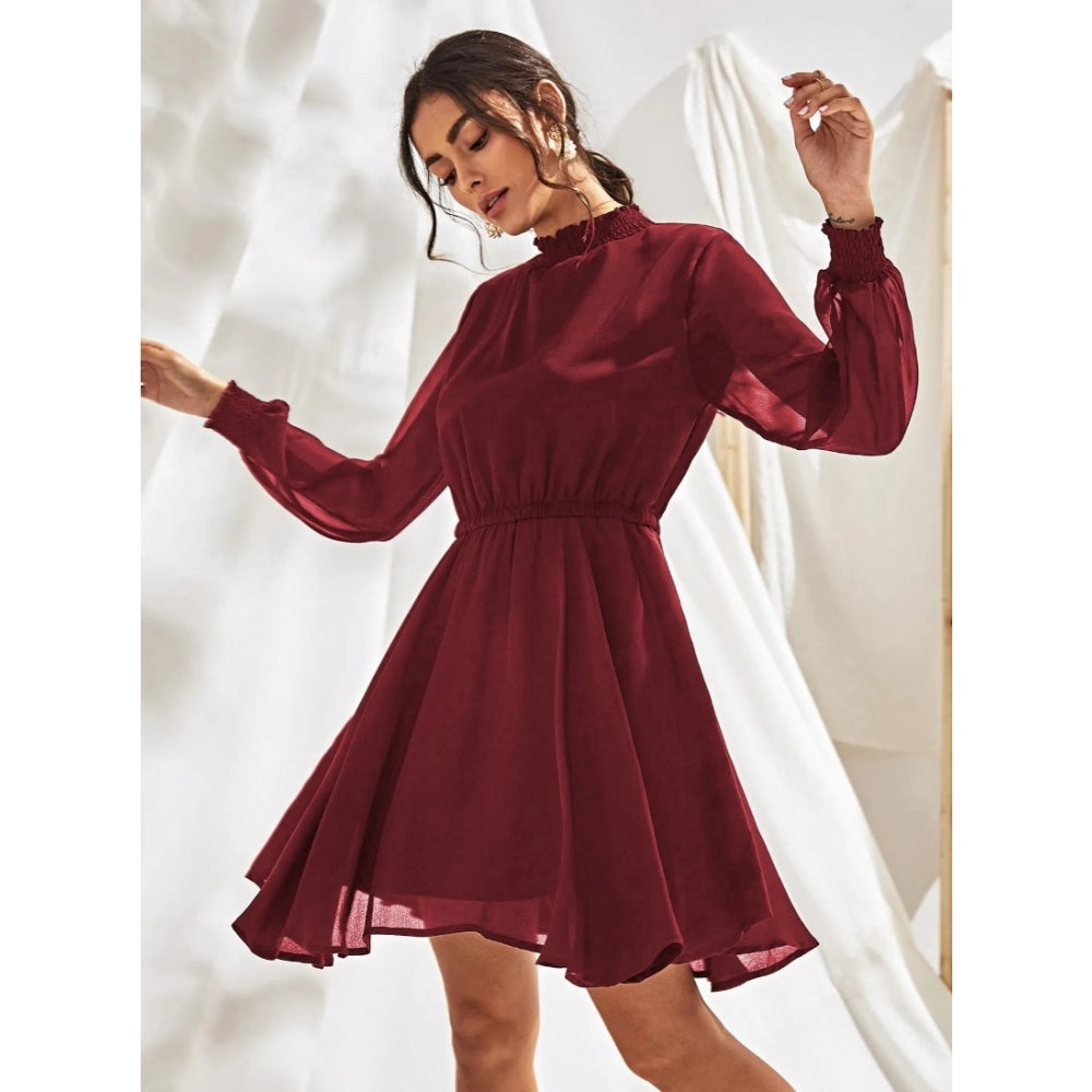 Ranili Fox Georgette Solid High Neck Full Sleeve Dress