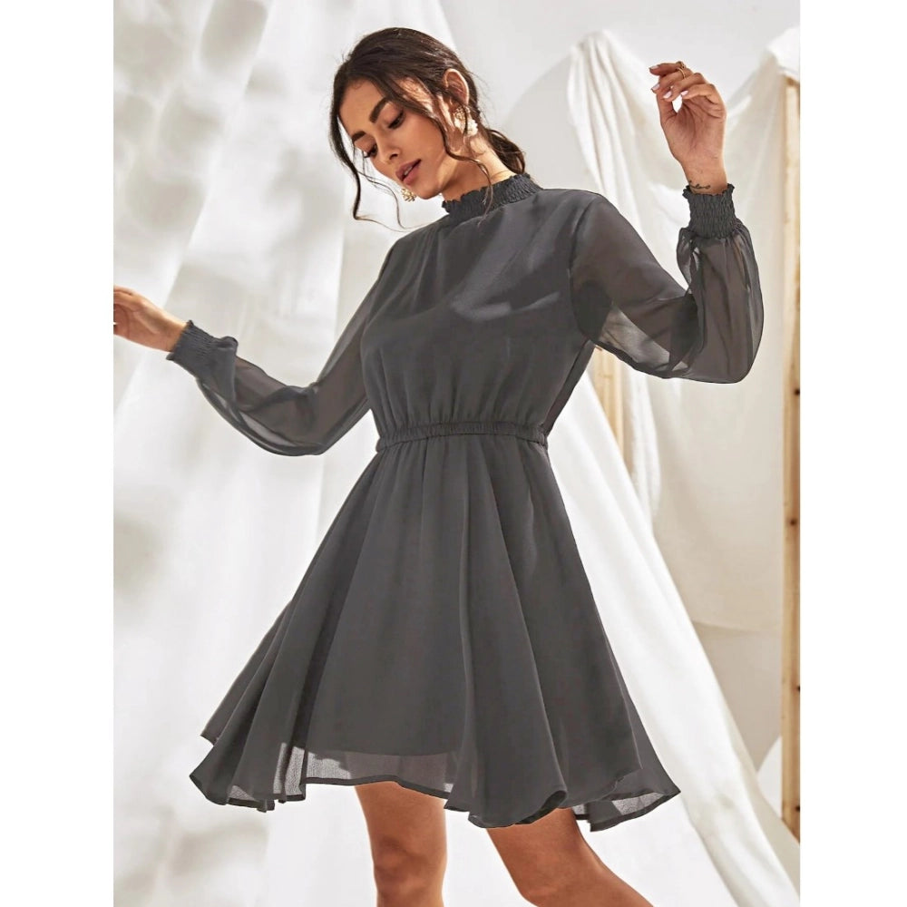 Ranili Fox Georgette Solid High Neck Full Sleeve Dress
