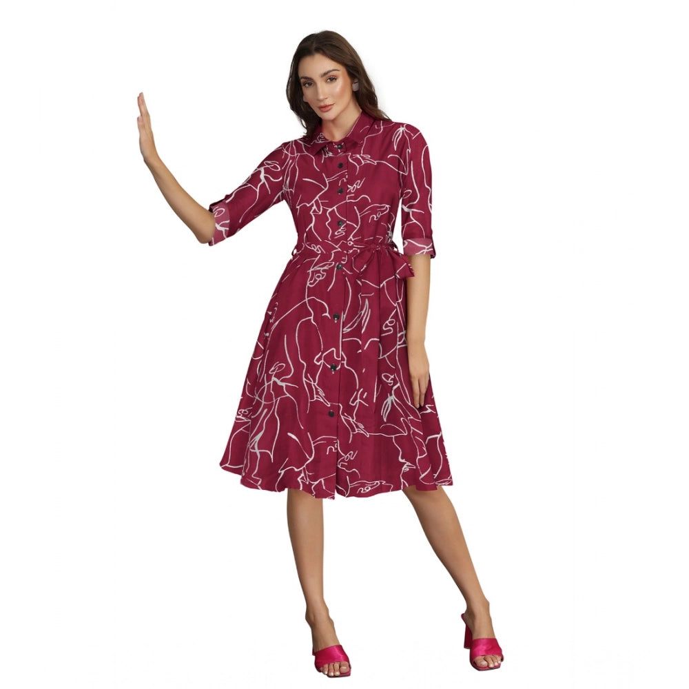 Ranili Ruby Cotton Printed Shirt Collar 3-4th Sleeve Dress