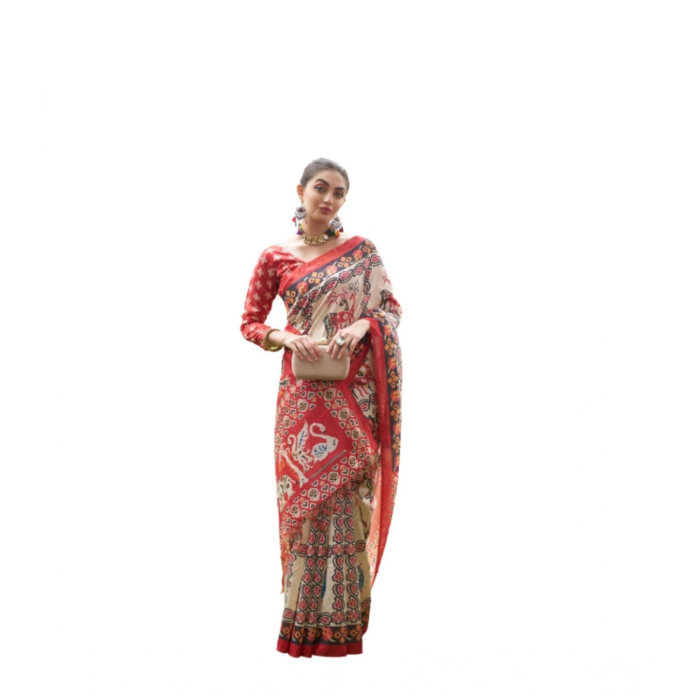 Ranili Tussar Silk Printed Saree With Unstitched Blouse