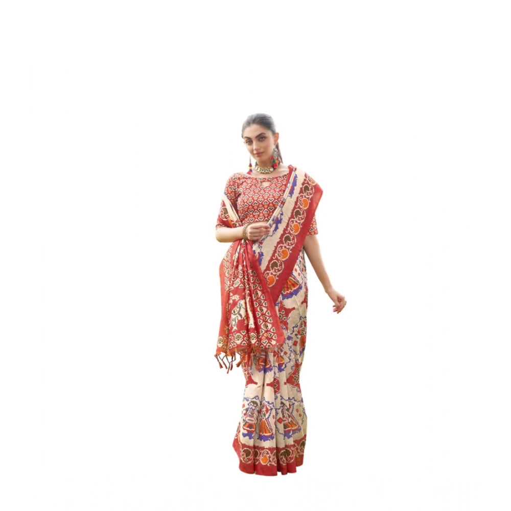 Ranili Tussar Silk Printed Saree With Unstitched Blouse