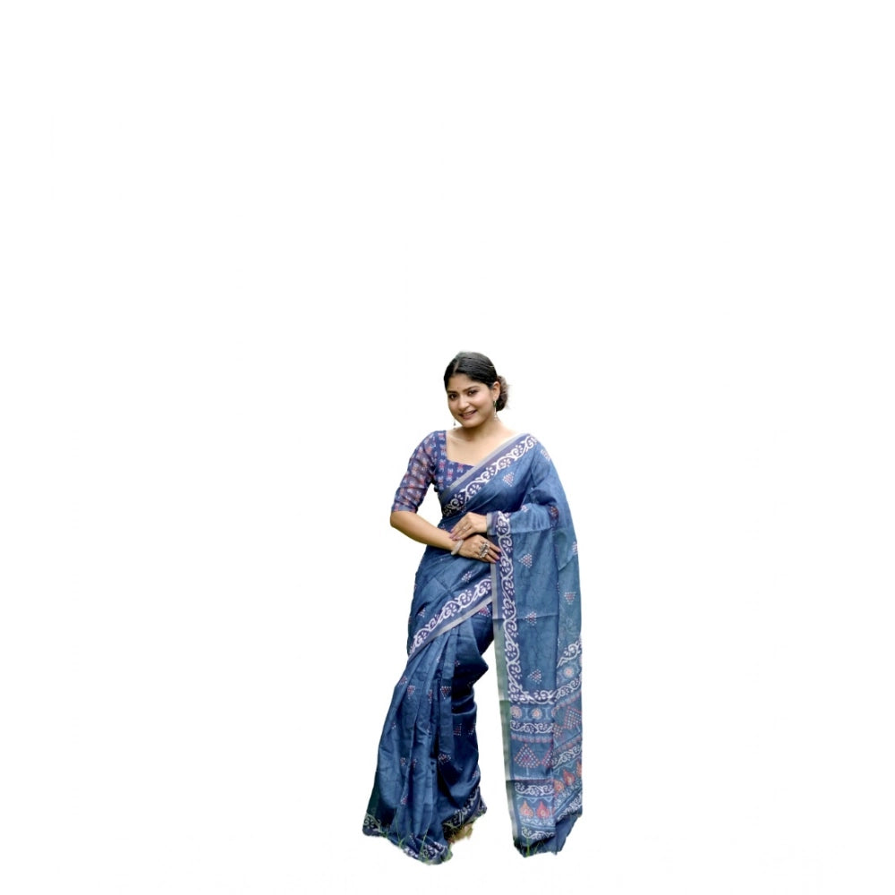 Ranili Cotton Printed Saree With Unstitched Blouse