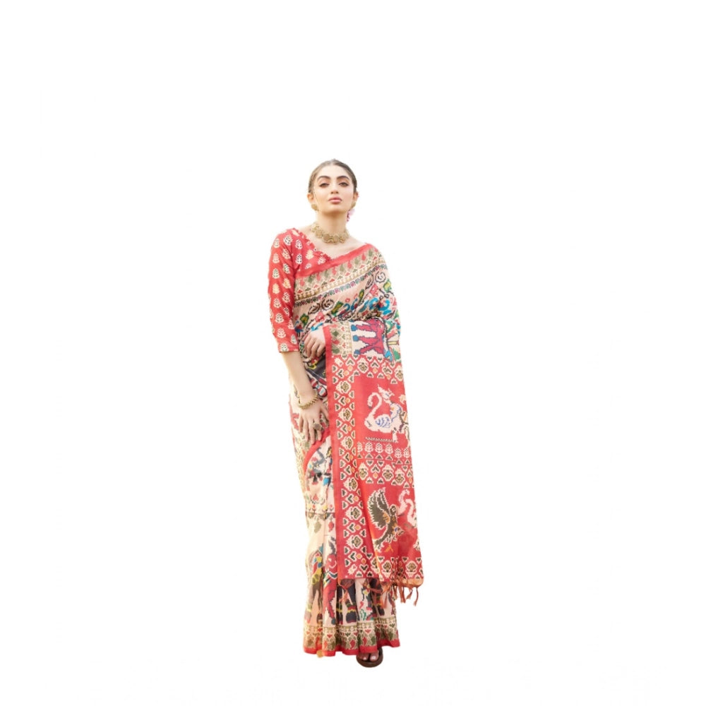 Ranili Tussar Silk Printed Saree With Unstitched Blouse