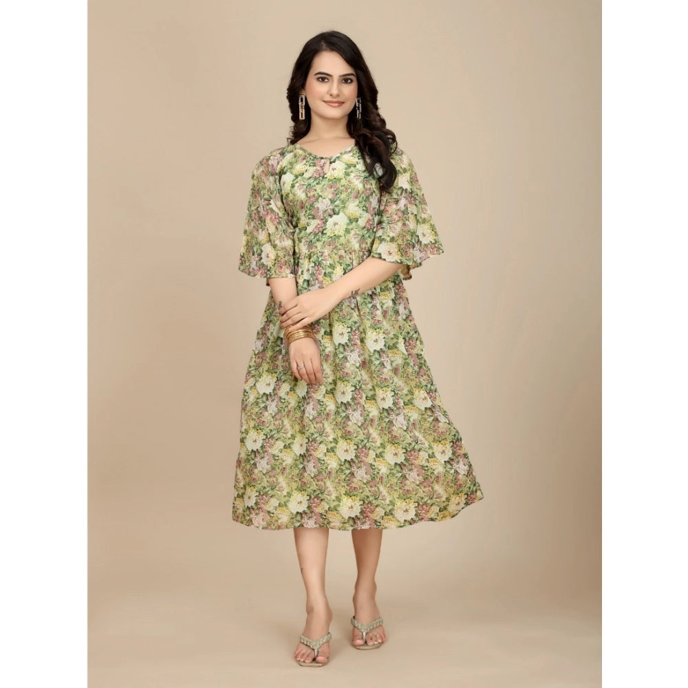 Ranili Georgette Printed Round Neck Short Sleeve Dress