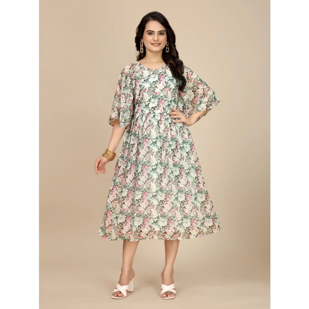 Ranili Georgette Printed Round Neck Short Sleeve Dress