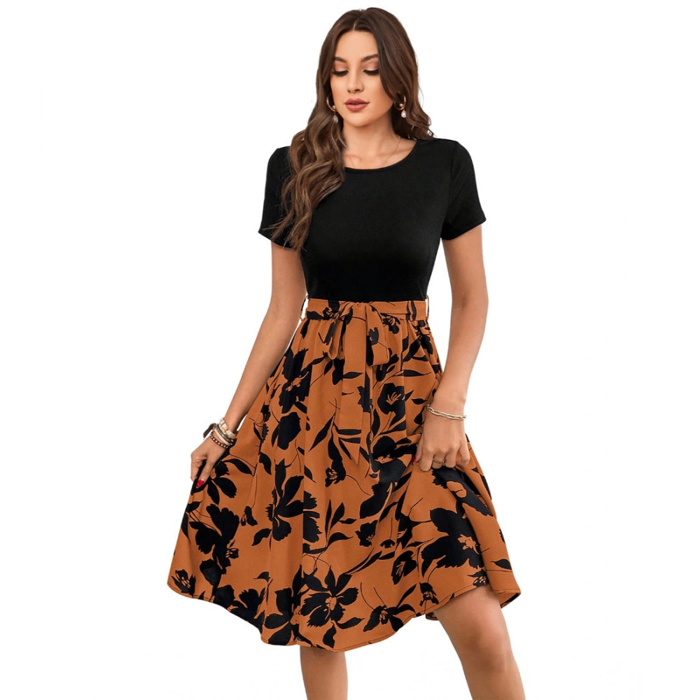 Ranili Knitting Printed Round Neck Short Sleeve Dress