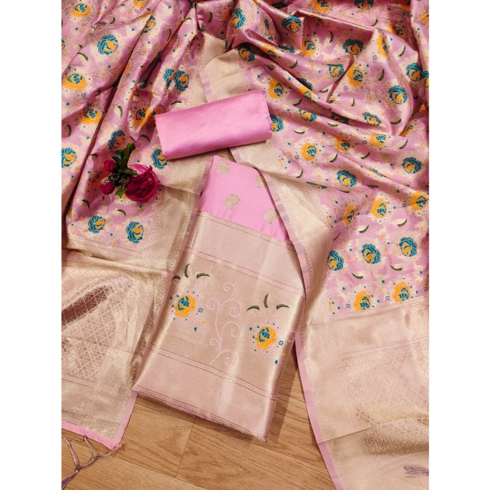 Ranili Banarasi Silk Printed Unstitched Salwar Suit Material With Dupatta