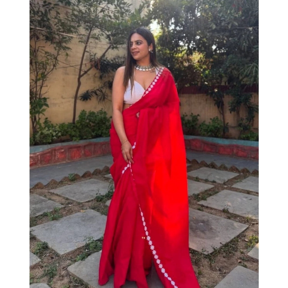Ranili Gorgette Lace Border Saree With Unstitched Blouse 5.5mtr