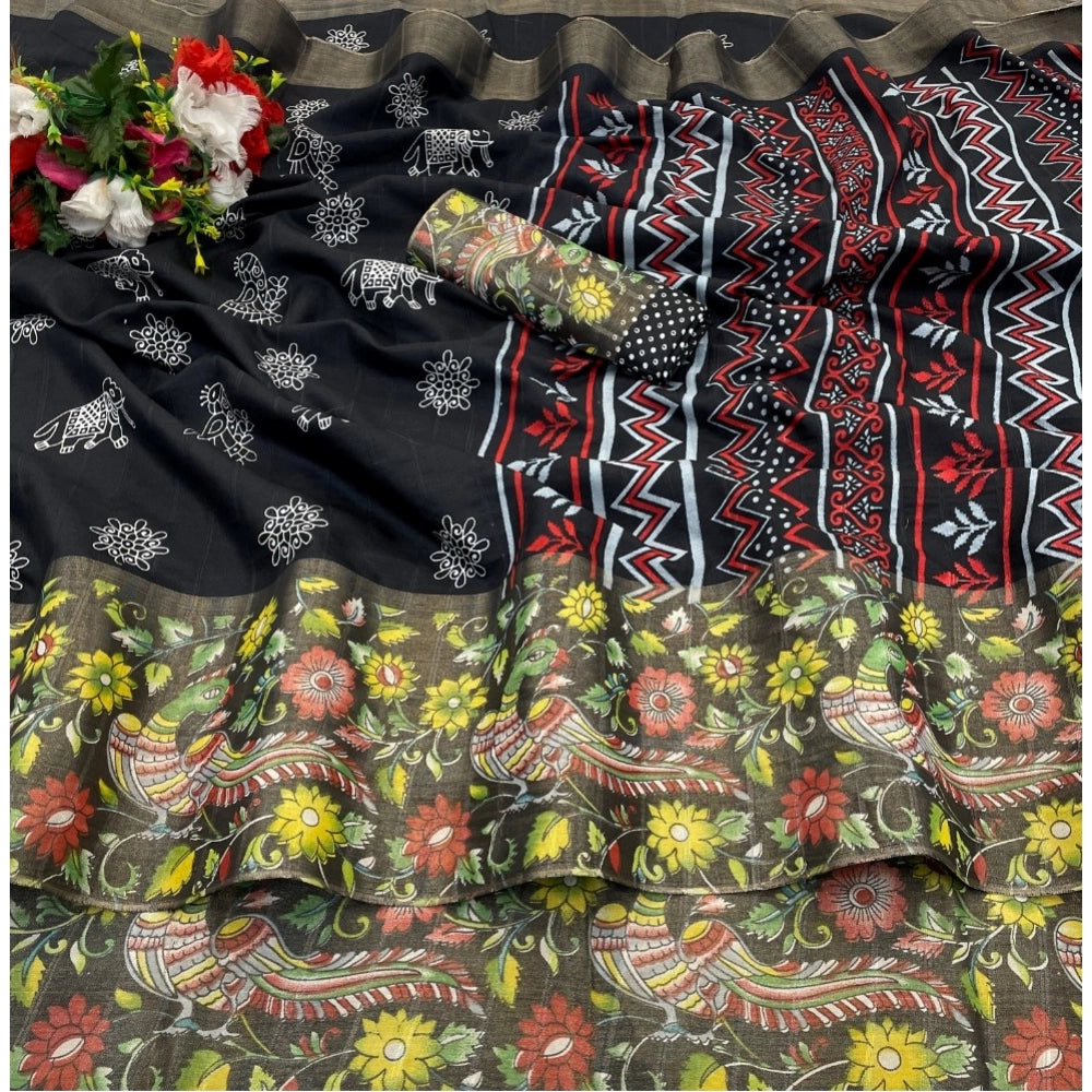 Ranili Silk Blend Printed Saree With Unstitched Blouse