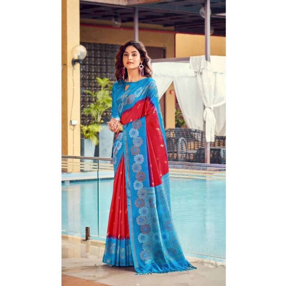 Ranili Cotton Blend Printed Saree With Unstitched Blouse