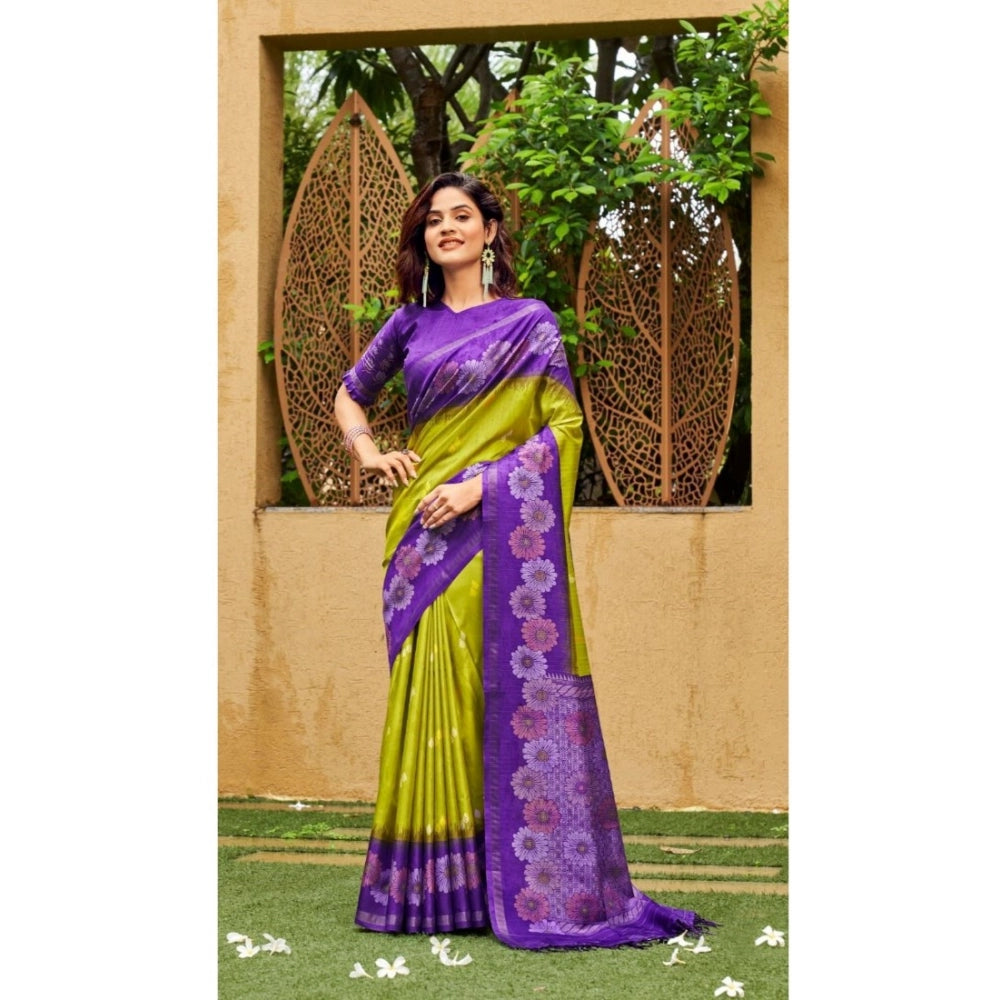 Ranili Cotton Blend Printed Saree With Unstitched Blouse