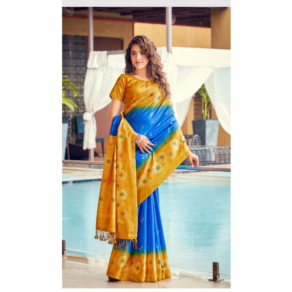 Ranili Cotton Blend Printed Saree With Unstitched Blouse