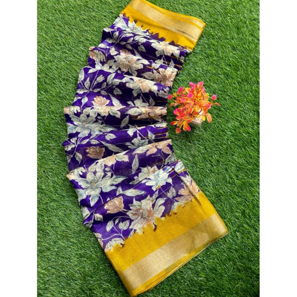 Ranili Linen Printed Saree With Unstitched Blouse