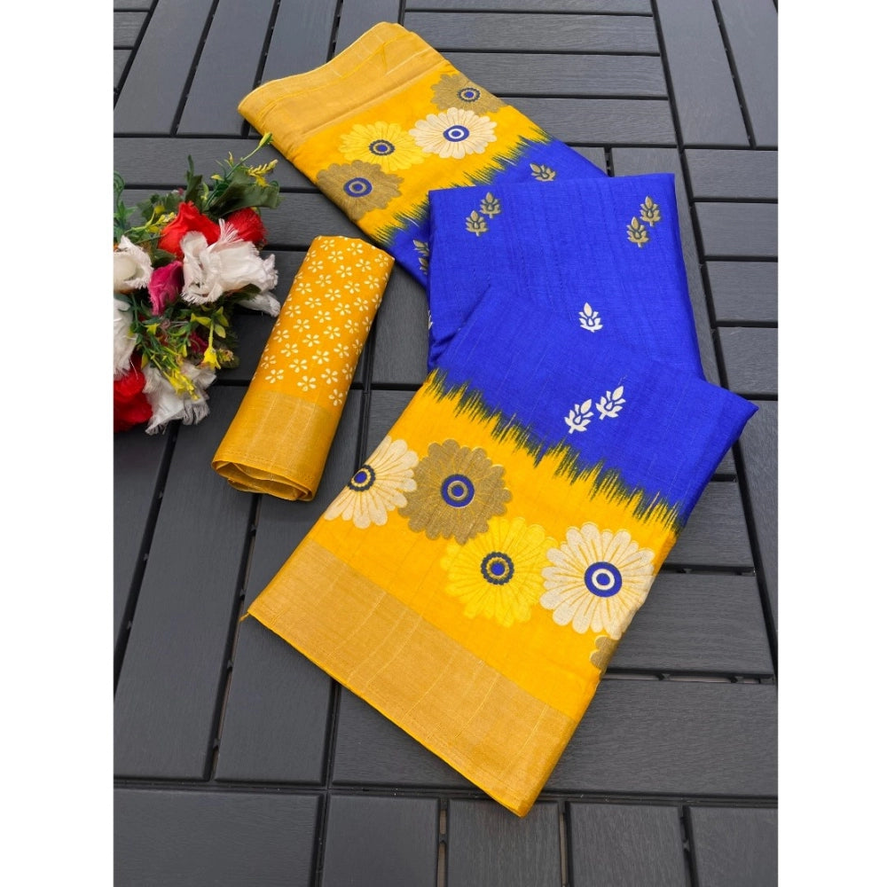 Ranili Cotton Blend Printed Saree With Unstitched Blouse