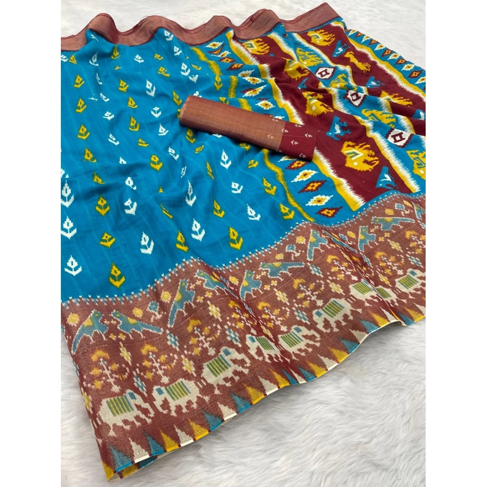 Ranili Silk Blend Printed Saree With Unstitched Blouse