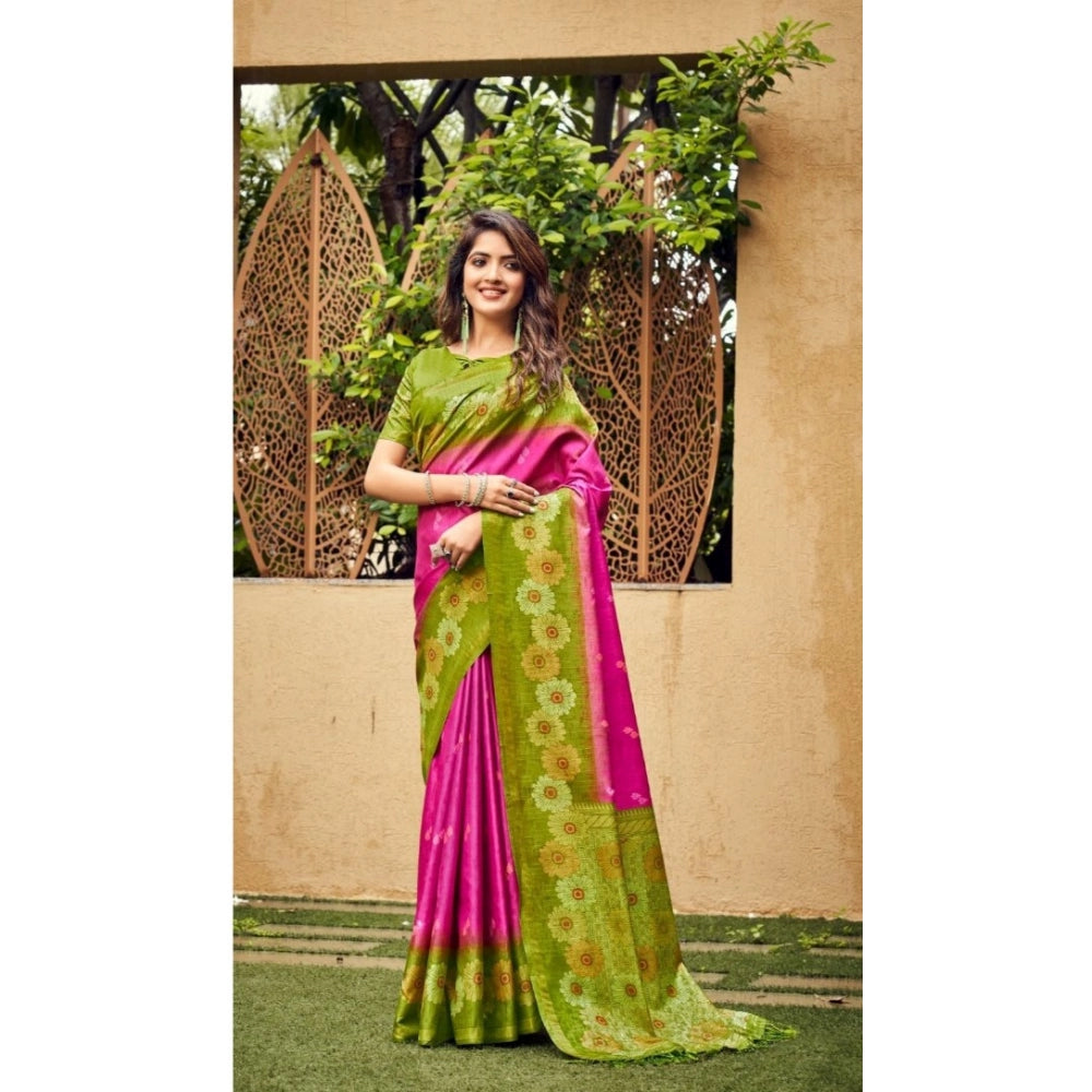 Ranili Cotton Blend Printed Saree With Unstitched Blouse