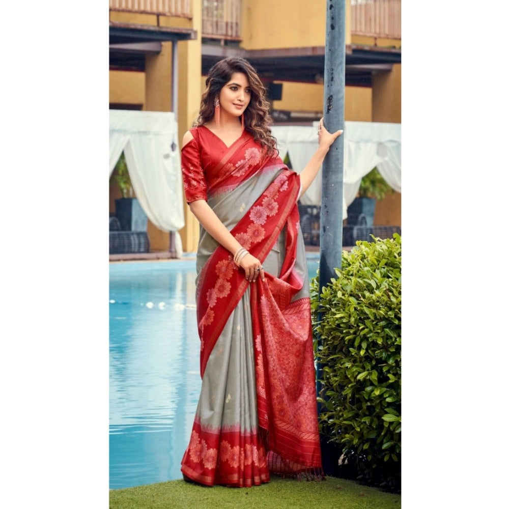 Ranili Cotton Blend Printed Saree With Unstitched Blouse