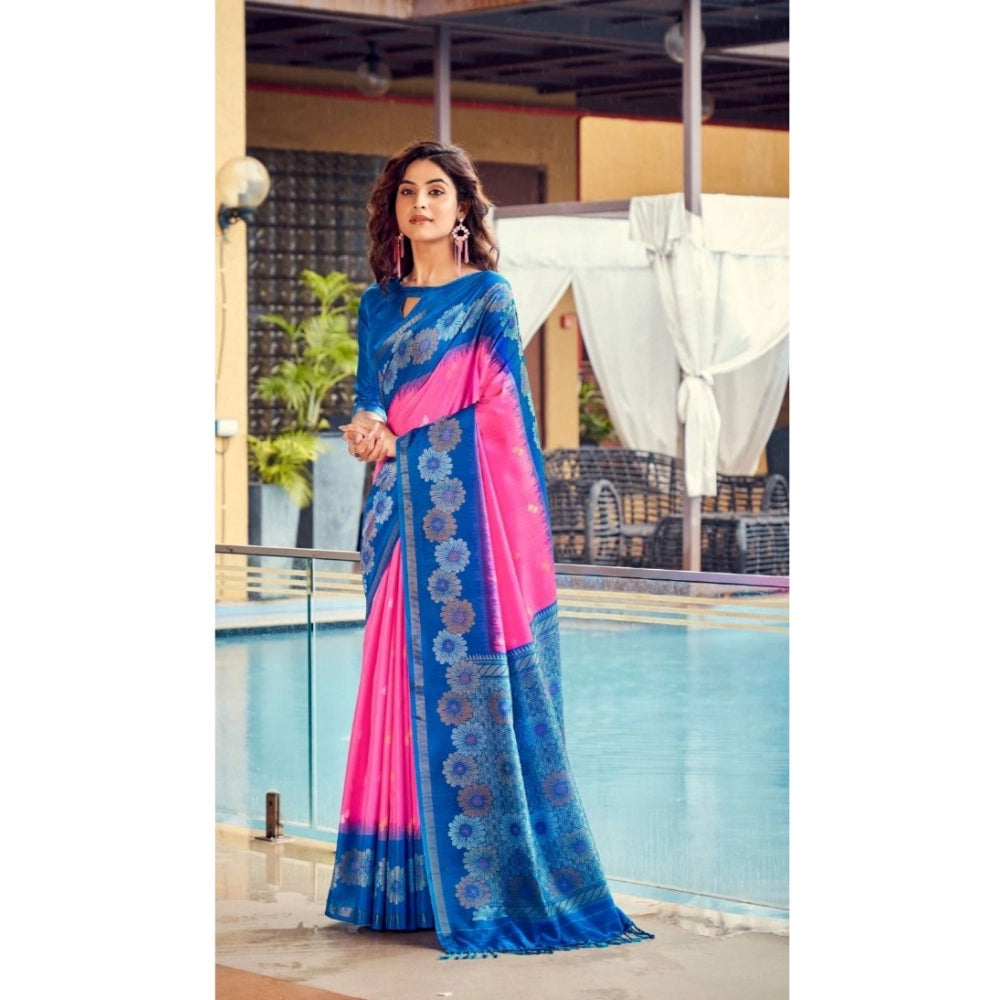 Ranili Cotton Blend Printed Saree With Unstitched Blouse