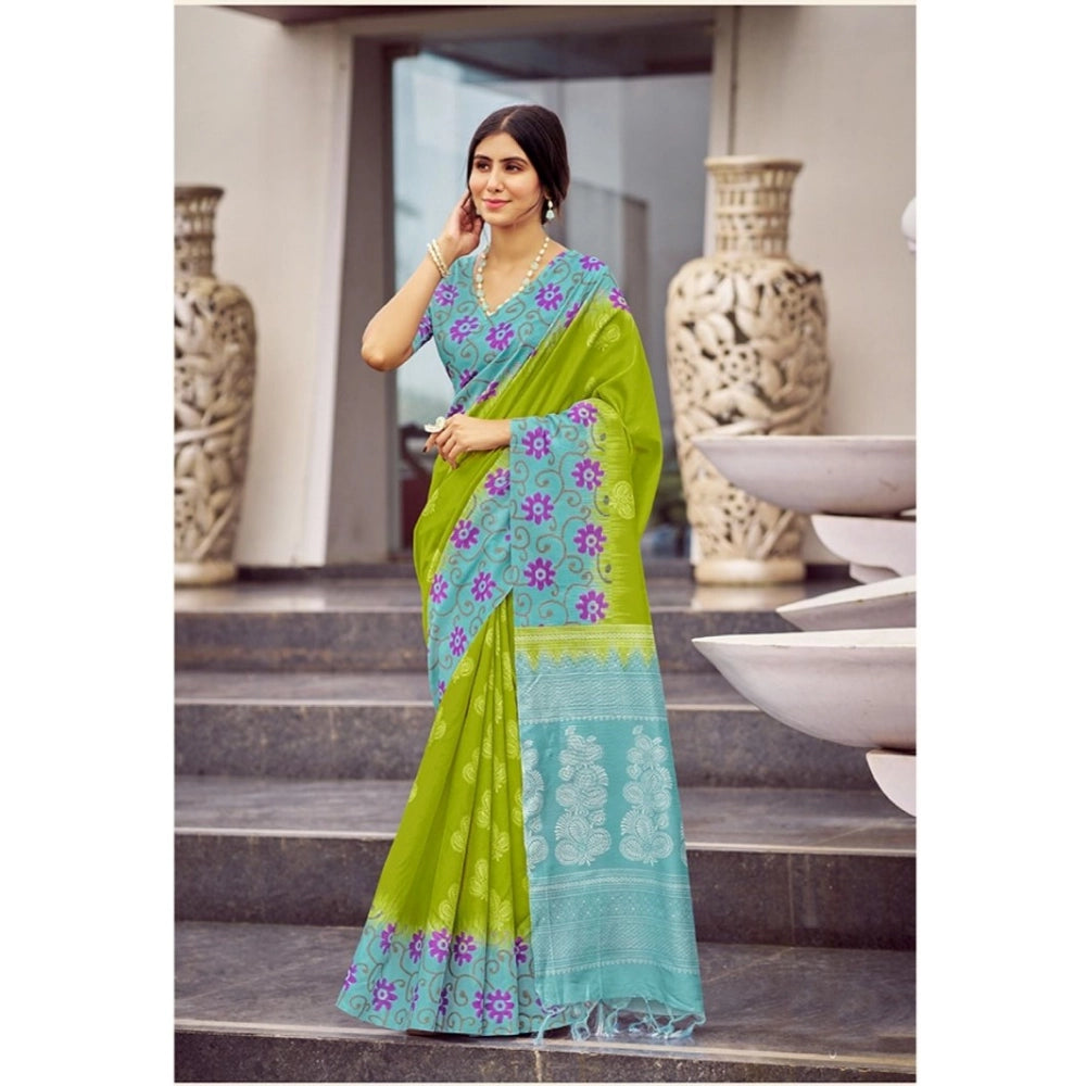 Ranili Cotton Blend Printed Saree With Unstitched Blouse