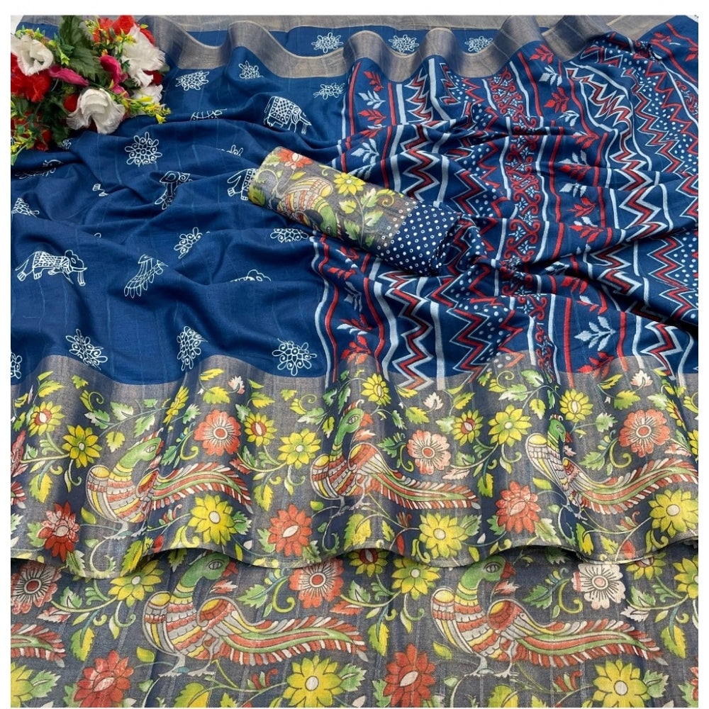 Ranili Silk Blend Printed Saree With Unstitched Blouse
