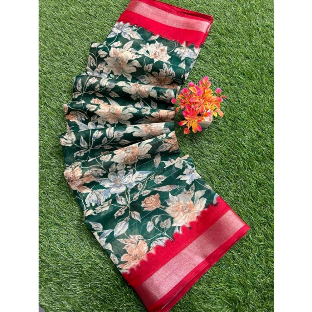Ranili Linen Printed Saree With Unstitched Blouse