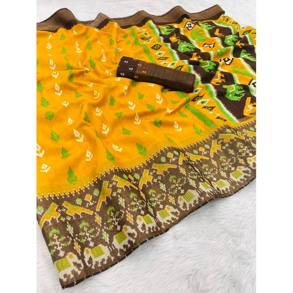 Ranili Silk Blend Printed Saree With Unstitched Blouse