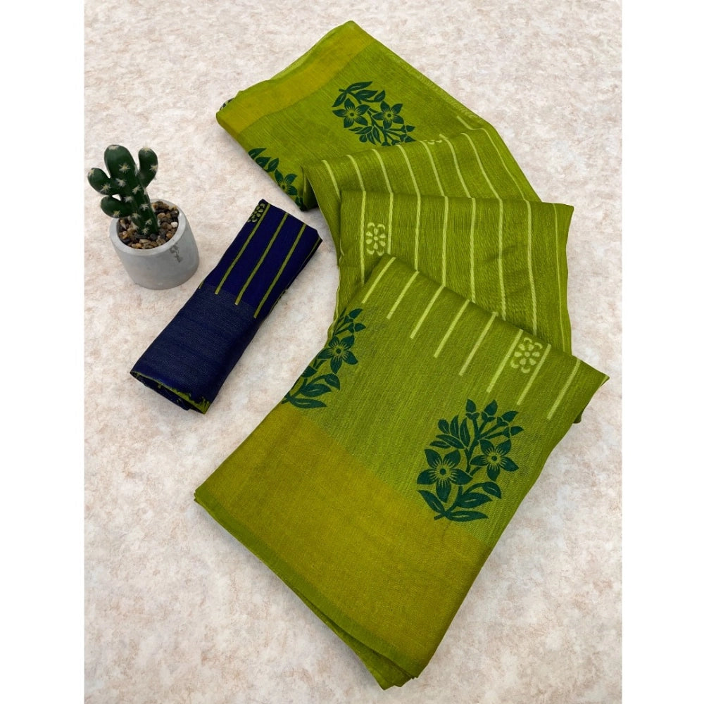 Ranili Cotton Blend Printed Saree With Unstitched Blouse