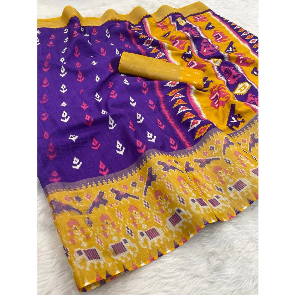 Ranili Silk Blend Printed Saree With Unstitched Blouse