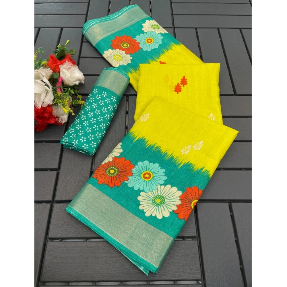 Ranili Cotton Blend Printed Saree With Unstitched Blouse