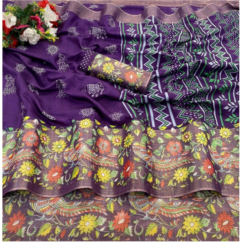 Ranili Silk Blend Printed Saree With Unstitched Blouse