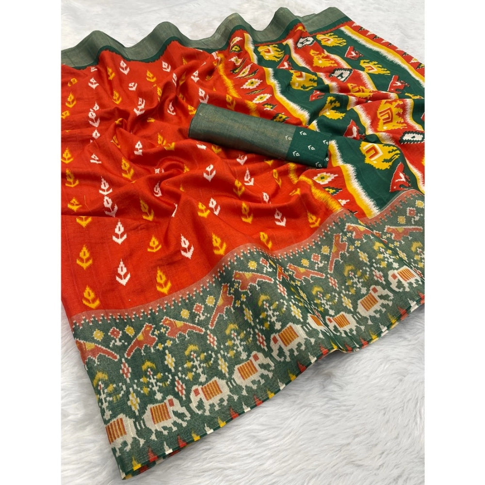 Ranili Silk Blend Printed Saree With Unstitched Blouse