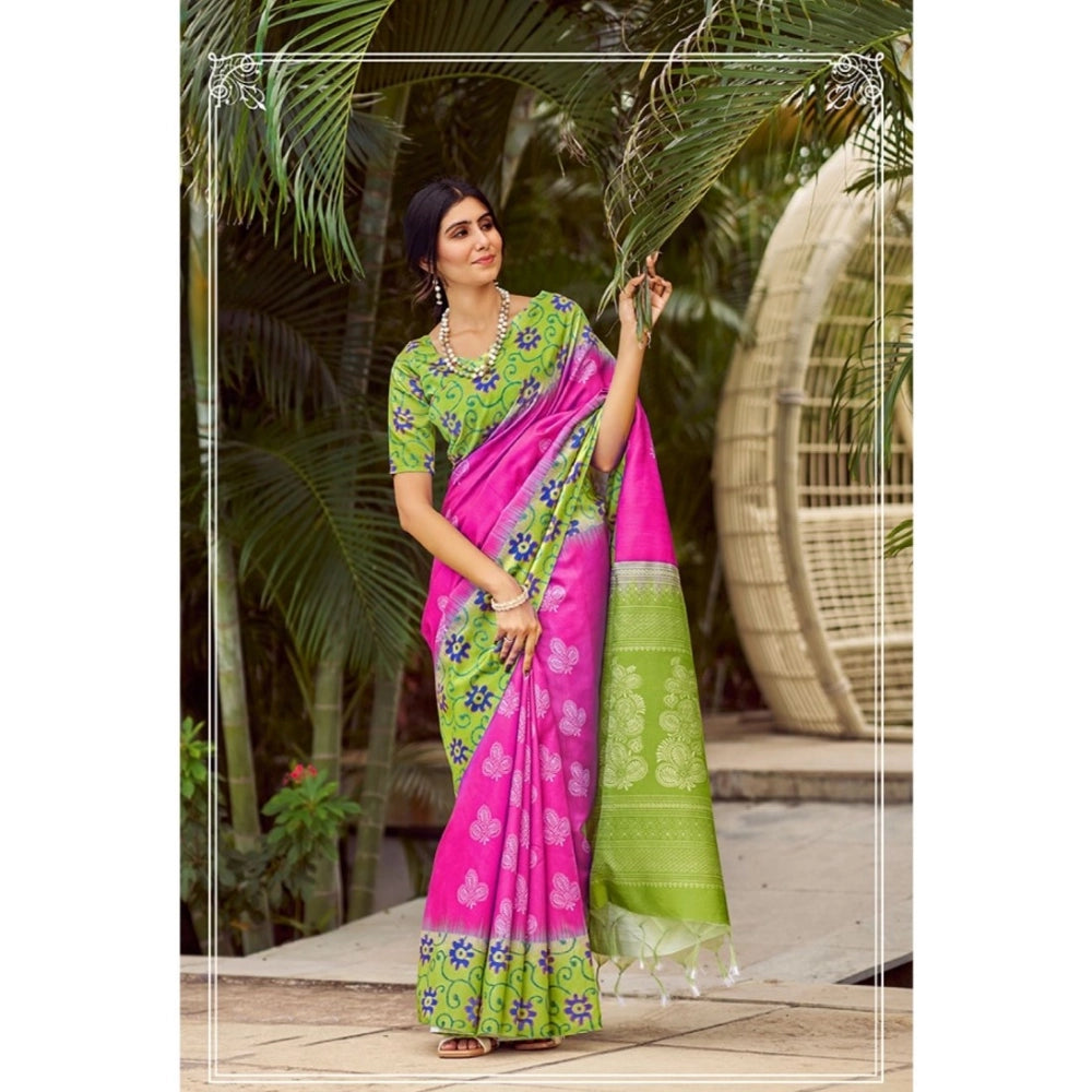Ranili Cotton Blend Printed Saree With Unstitched Blouse