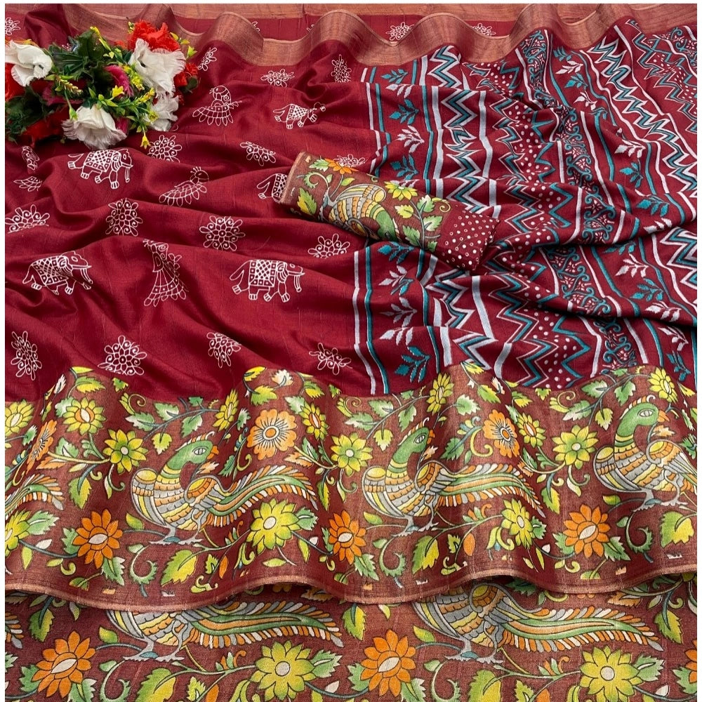 Ranili Silk Blend Printed Saree With Unstitched Blouse