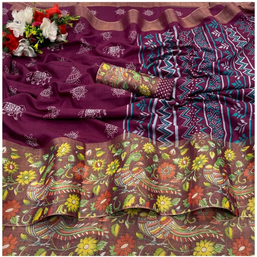 Ranili Silk Blend Printed Saree With Unstitched Blouse