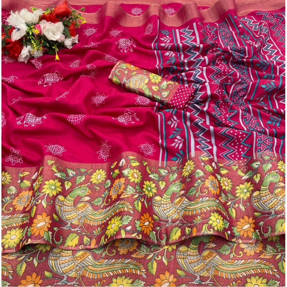 Ranili Silk Blend Printed Saree With Unstitched Blouse