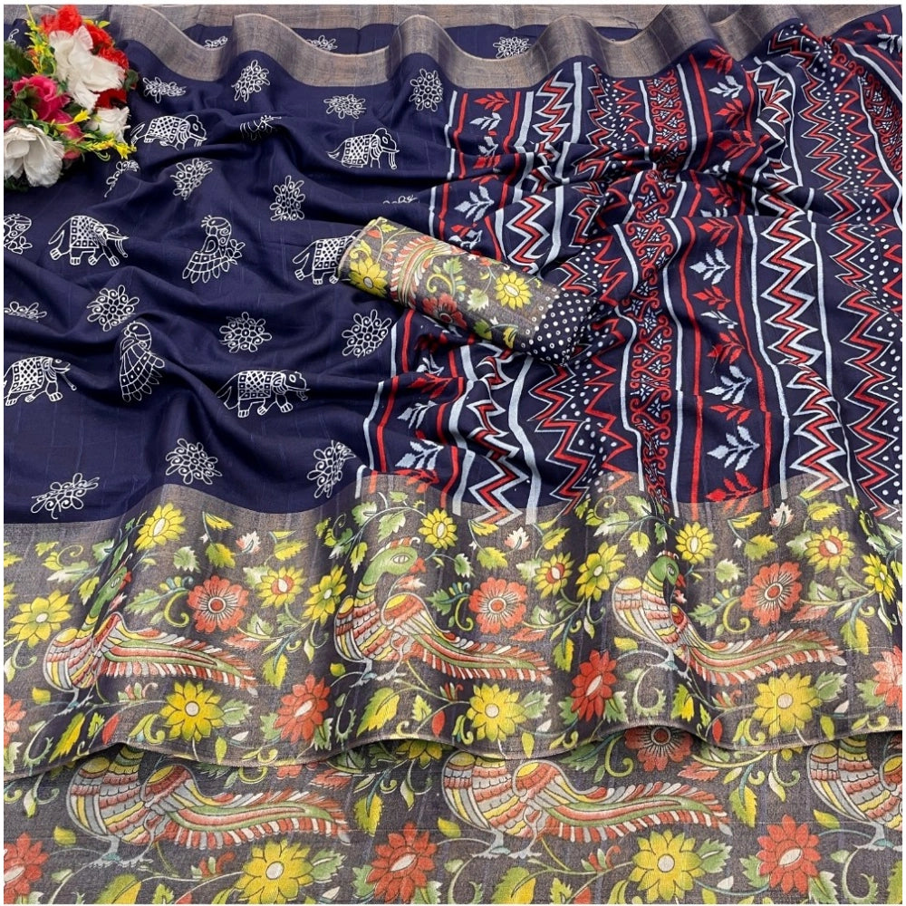 Ranili Silk Blend Printed Saree With Unstitched Blouse