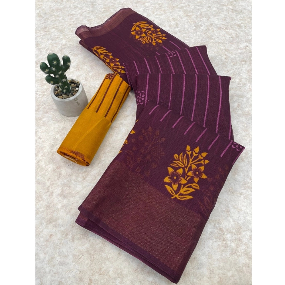 Ranili Cotton Blend Printed Saree With Unstitched Blouse