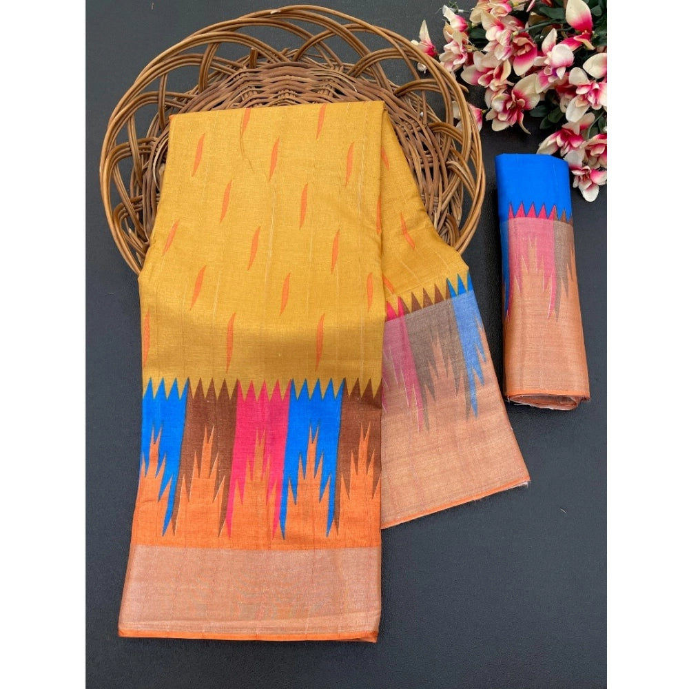 Ranili Cotton Blend Printed Saree With Unstitched Blouse