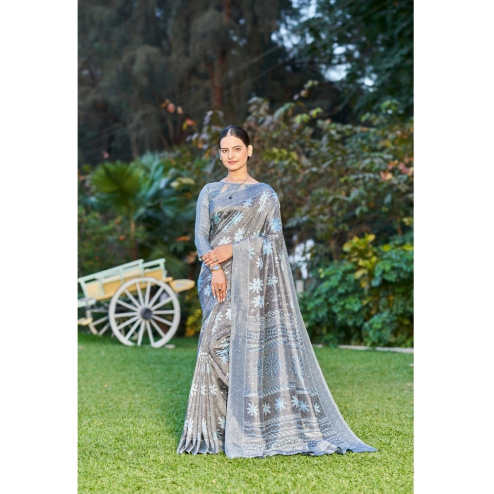 Ranili Crepe Printed Saree With Unstitched Blouse