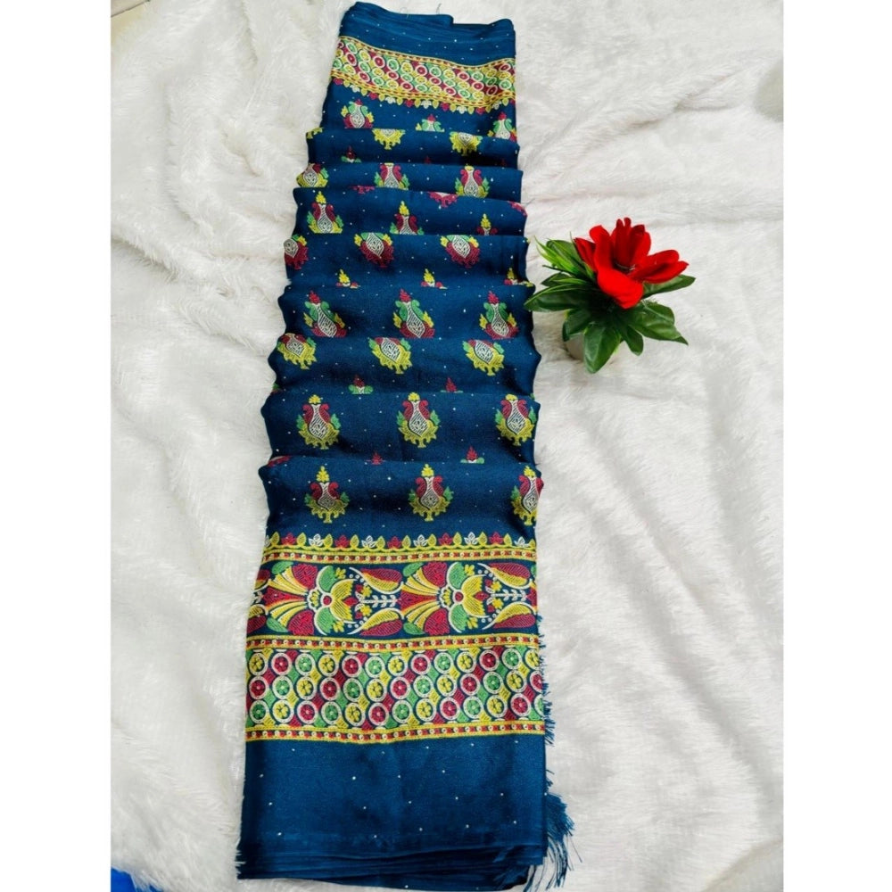 Ranili Silk Blend Printed Saree With Unstitched Blouse