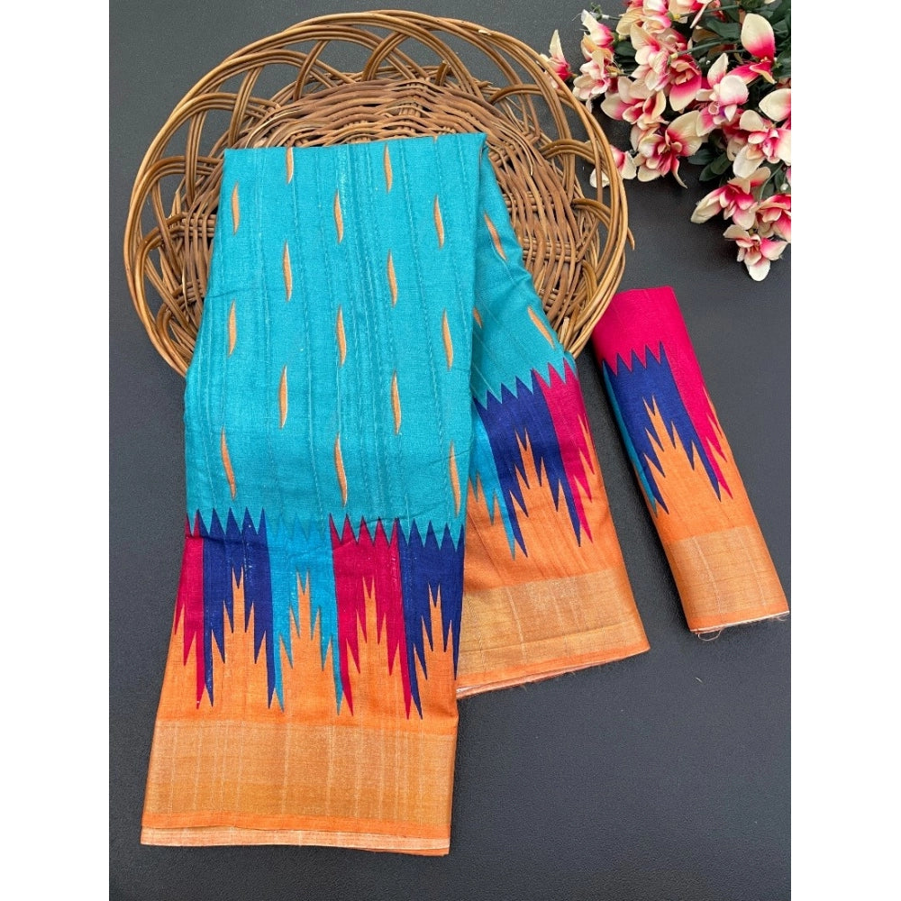 Ranili Cotton Blend Printed Saree With Unstitched Blouse