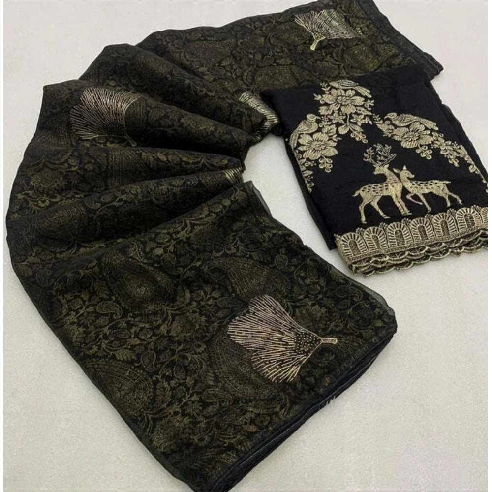 Ranili Georgette Printed Saree With Unstitched Blouse