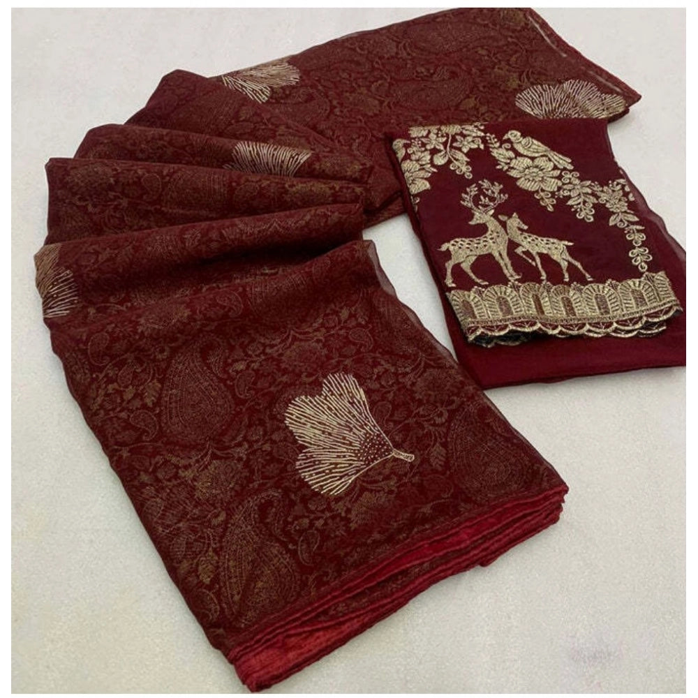 Ranili Georgette Printed Saree With Unstitched Blouse