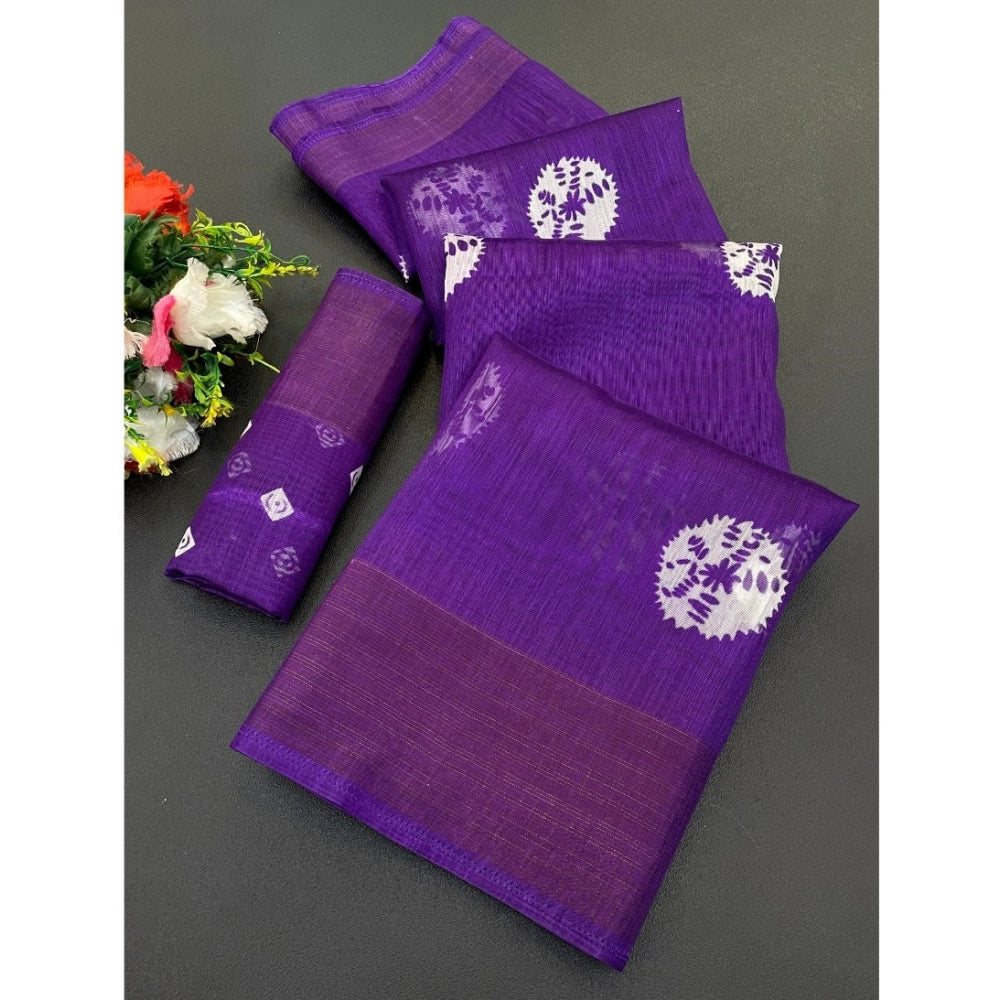Ranili Cotton Blend Printed Saree With Unstitched Blouse