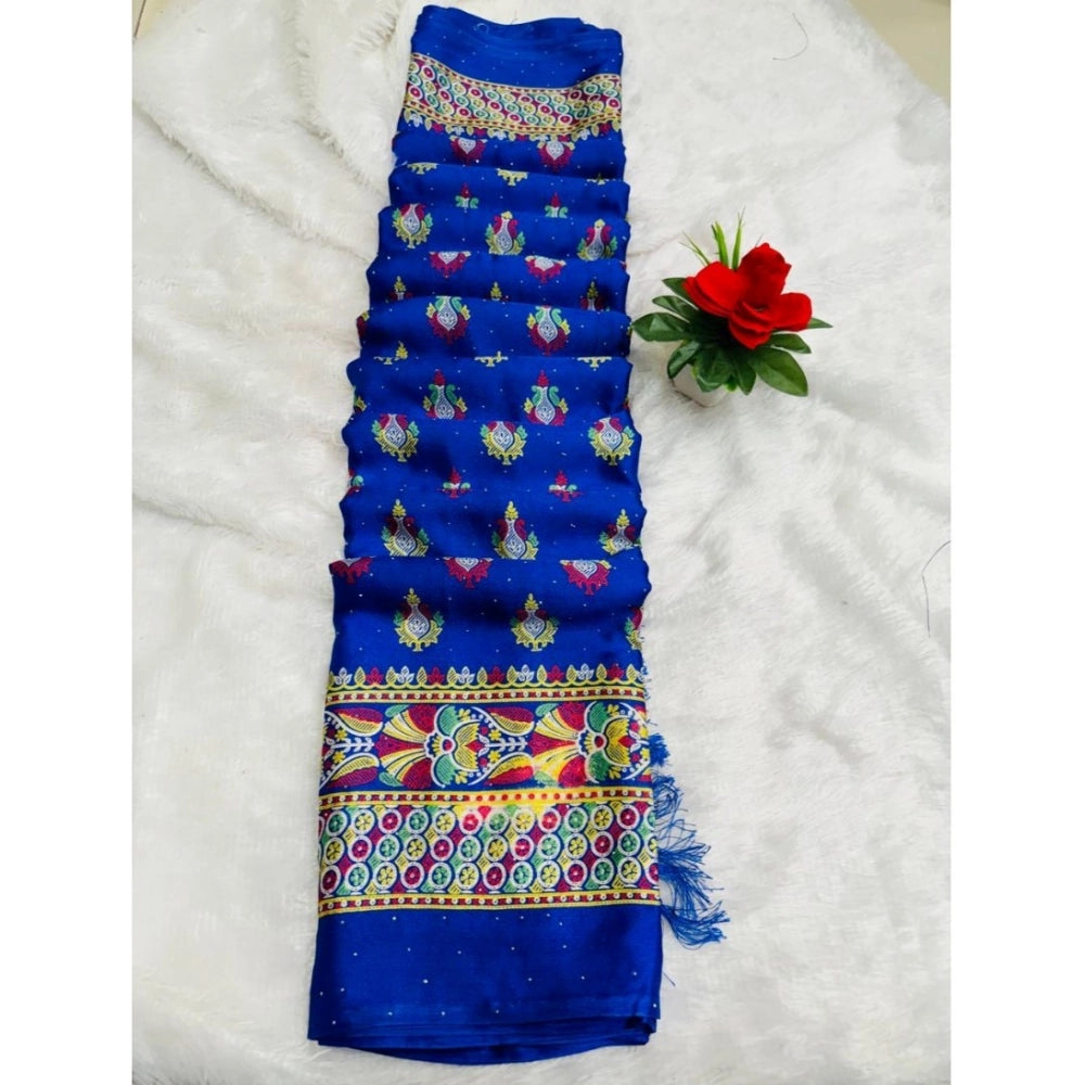 Ranili Silk Blend Printed Saree With Unstitched Blouse
