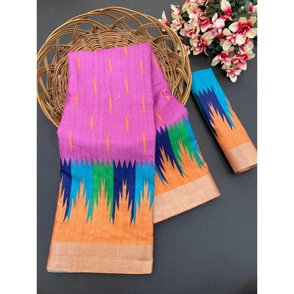 Ranili Cotton Blend Printed Saree With Unstitched Blouse