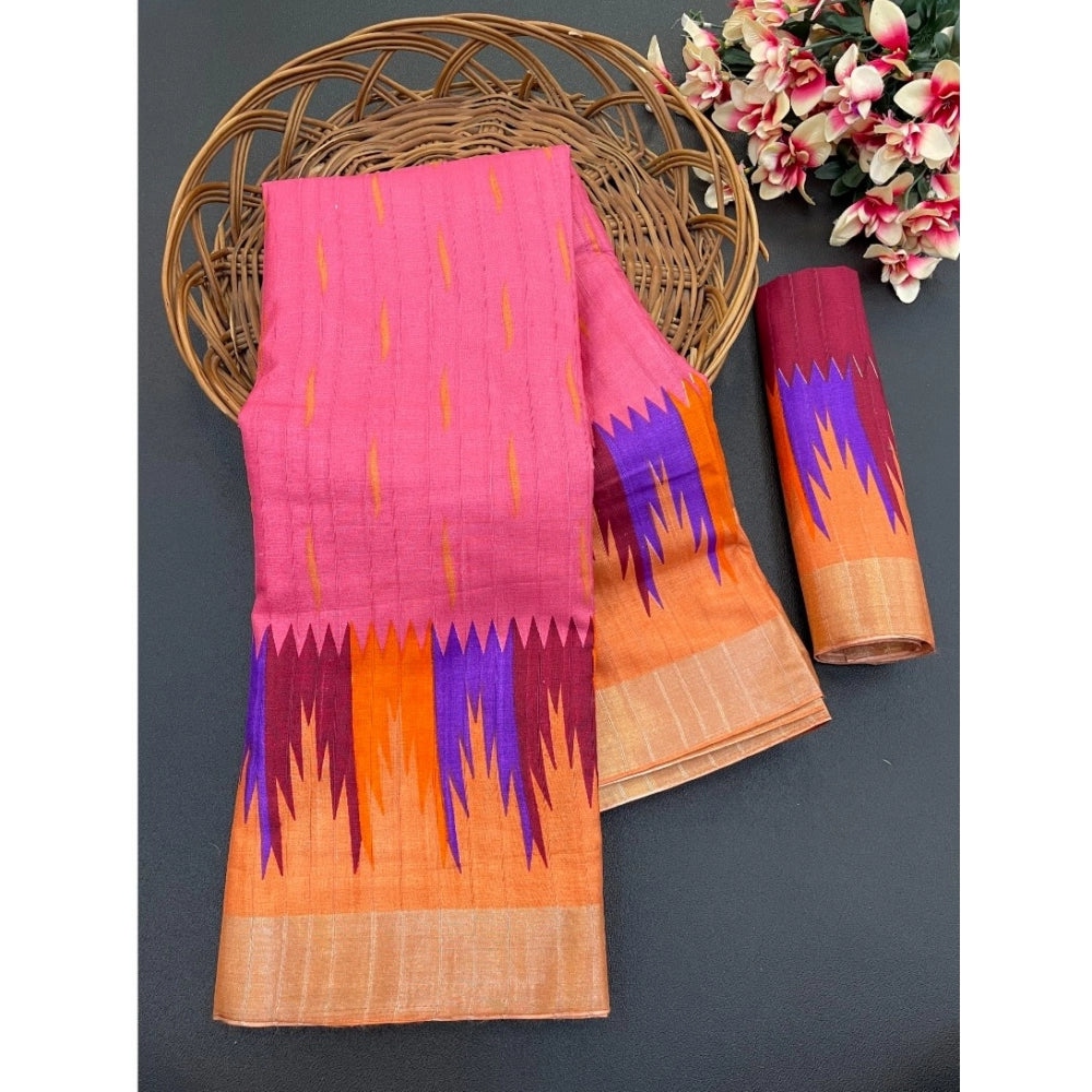 Ranili Cotton Blend Printed Saree With Unstitched Blouse