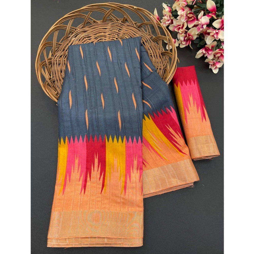 Ranili Cotton Blend Printed Saree With Unstitched Blouse